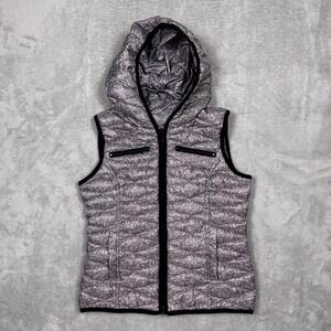 Sugarfly Puffer Vest  Kids‎ L Gray Y2K Quilted Down Hooded Zip Up Outdoor Comfy